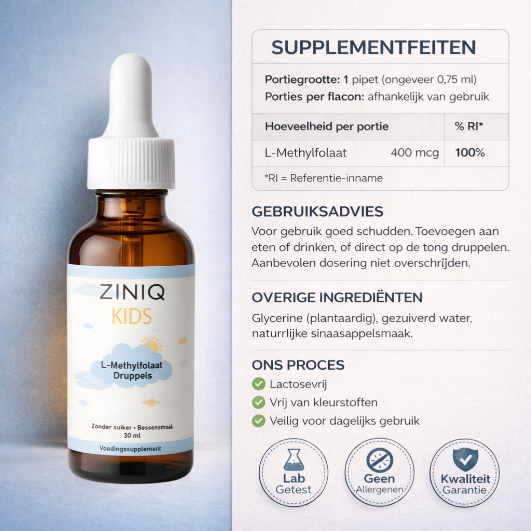 ZINIQ Kids L-Methylfolaat| De bouwstof die Ritalin niet geeft — naast de medicatie
