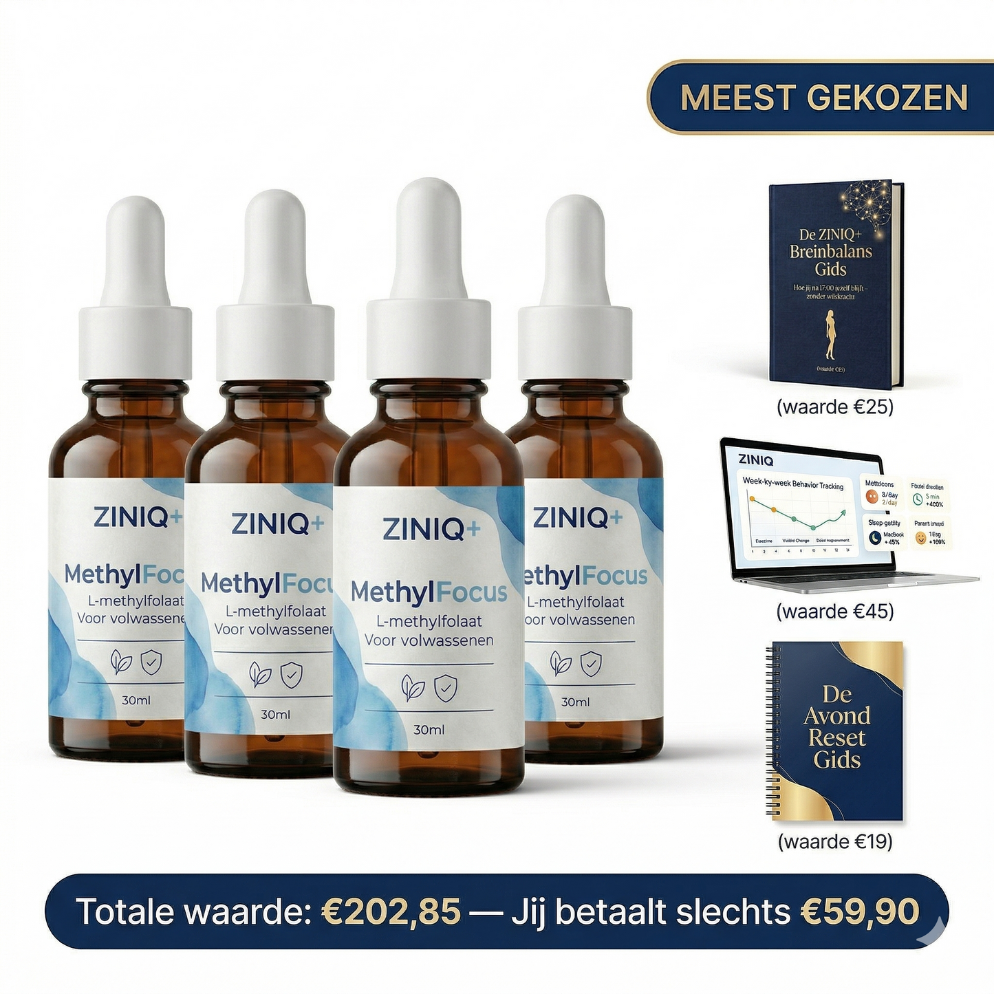 ZINIQ+ MethylFocus Volwassenen | Geactiveerd folaat voor rust, focus en mentale veerkracht