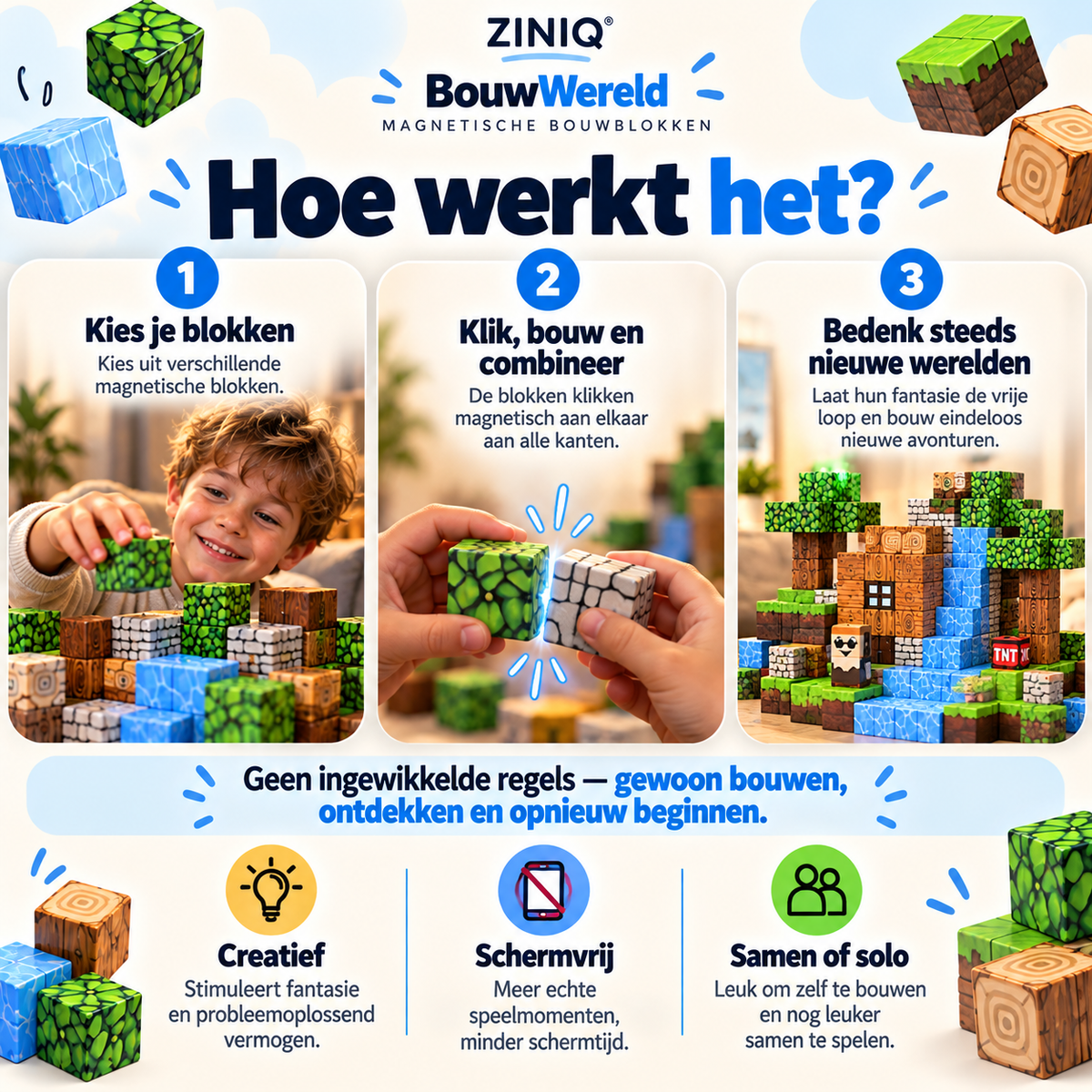 ZINIQ BouwWereld — Magnetische Minecraft Bouwblokken