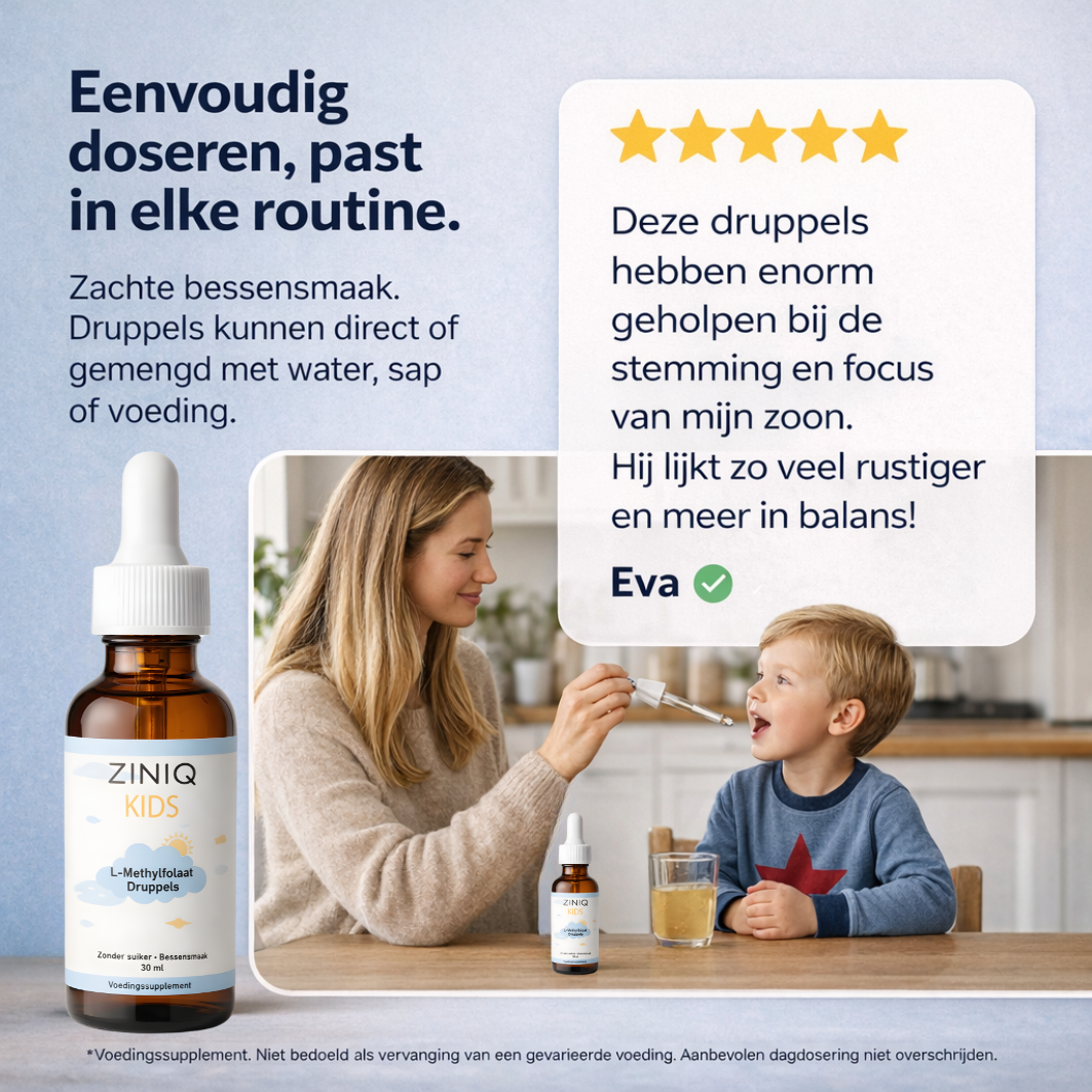 ZINIQ Kids L-Methylfolaat| De bouwstof die Ritalin niet geeft — naast de medicatie