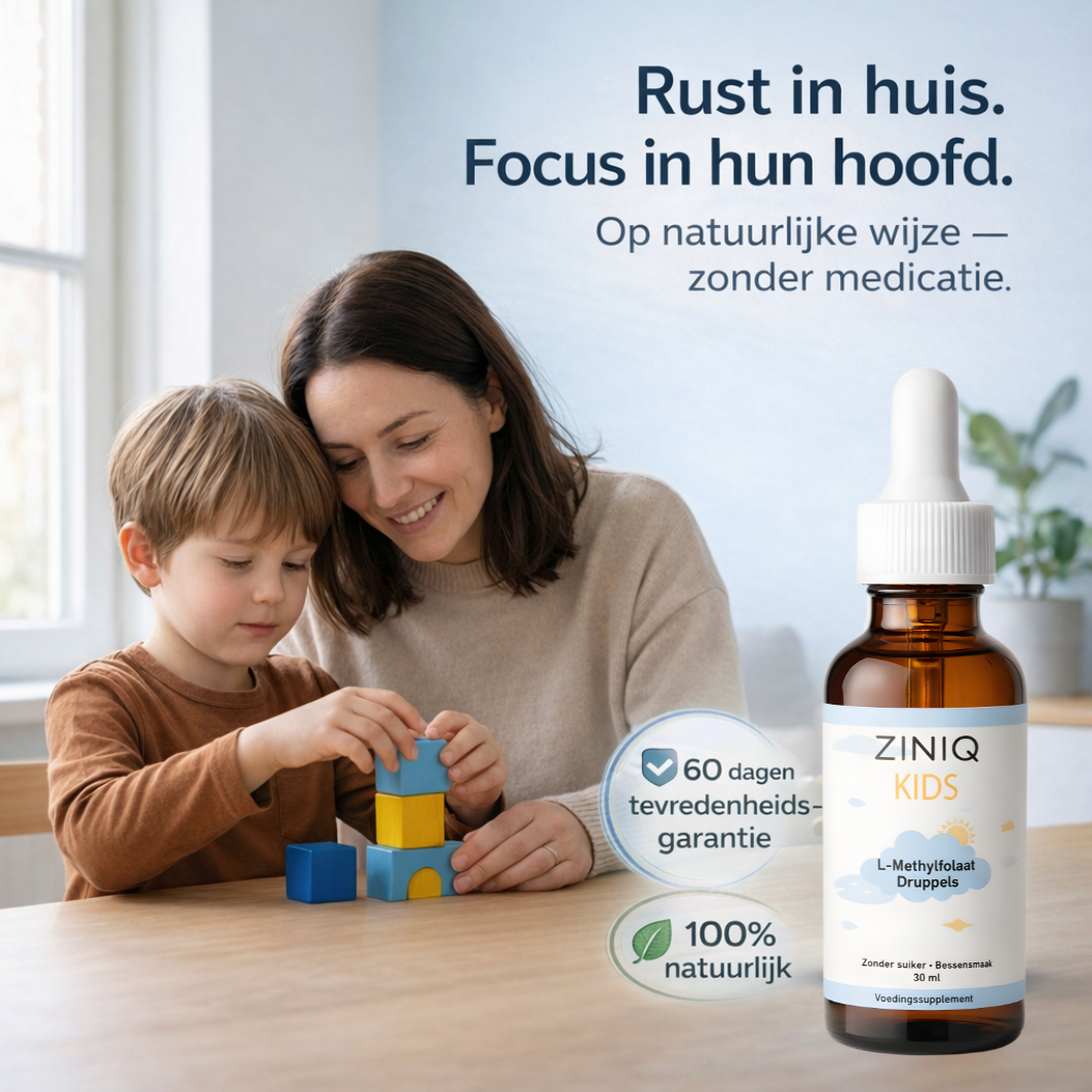 ZINIQ Kids L-Methylfolaat| De bouwstof die Ritalin niet geeft — naast de medicatie